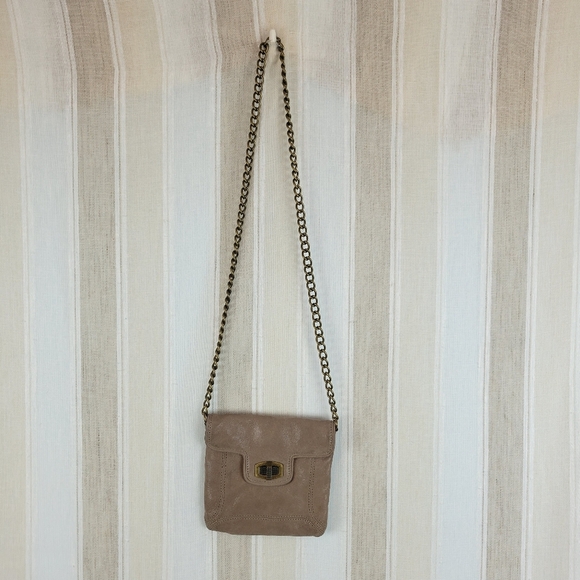 Vintage Ann Taylor Genuine Leather Crossbody‎ Real Chain Strap Taupe - Picture 1 of 9